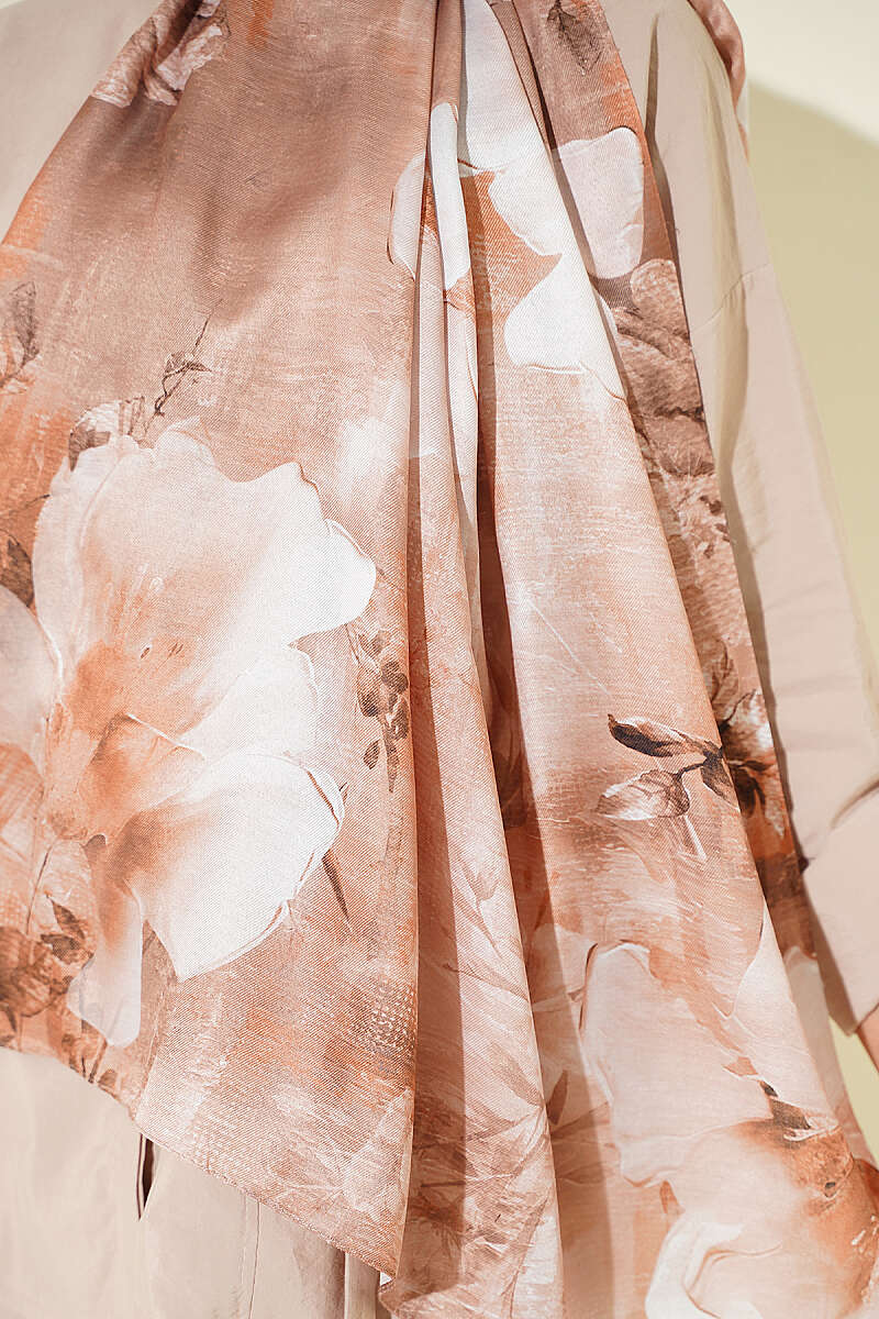 Digital Flower Print Shawl - Latte