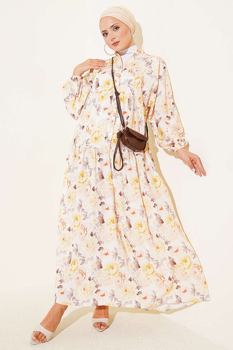 Floral Print Button Dress - Yellow