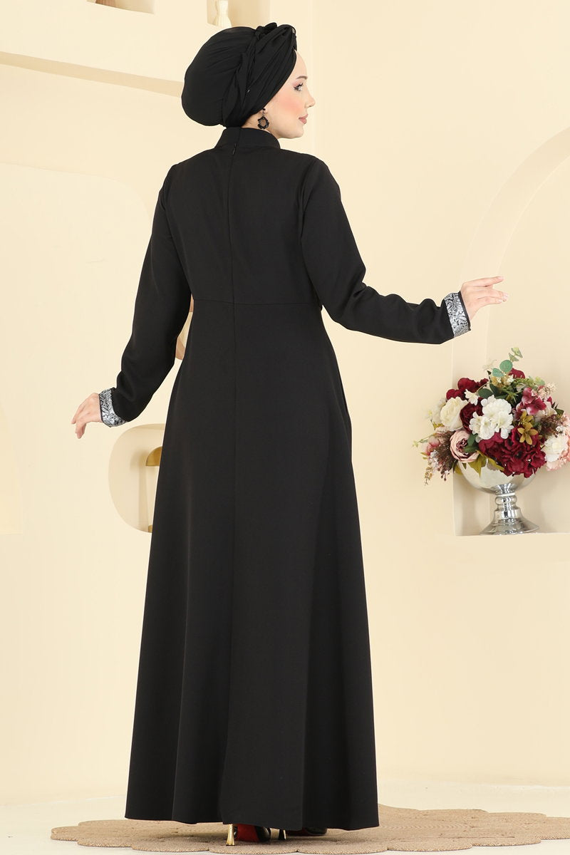 Double Knit Dress with Neck Scarf - Black