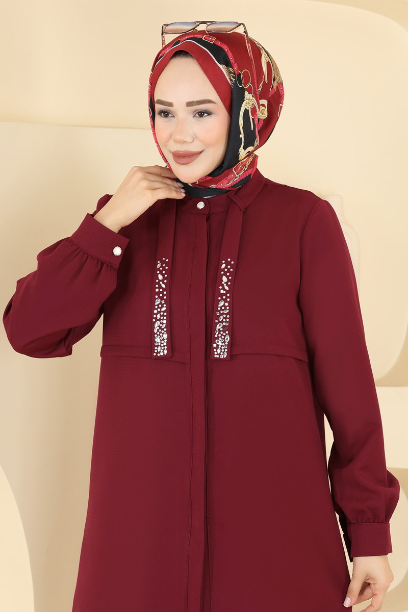 Double Knit Two-Piece Set with Scarf - Burgundy