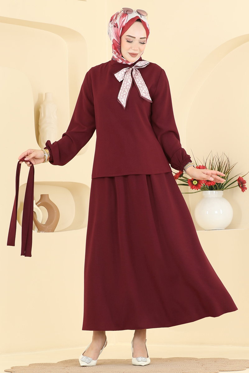 Aerobin Two-Piece Set with Scarf - Burgundy