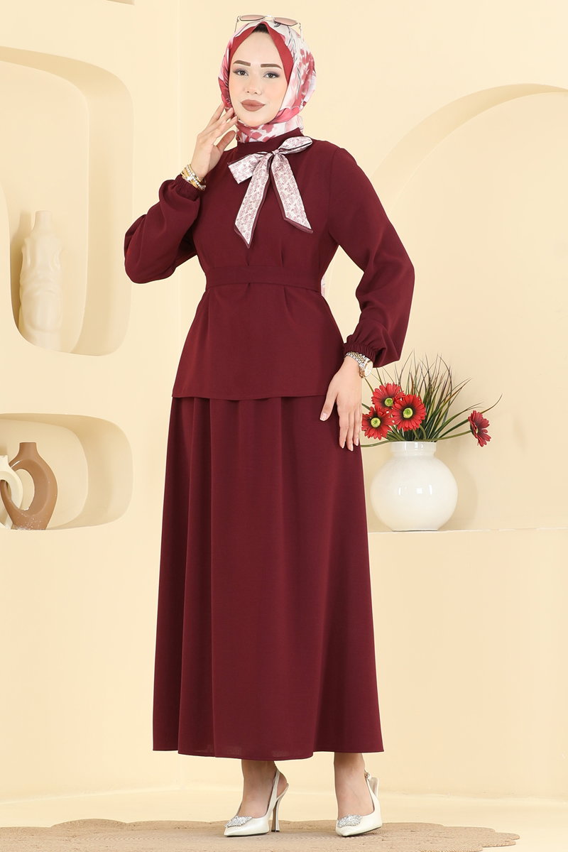 Aerobin Two-Piece Set with Scarf - Burgundy