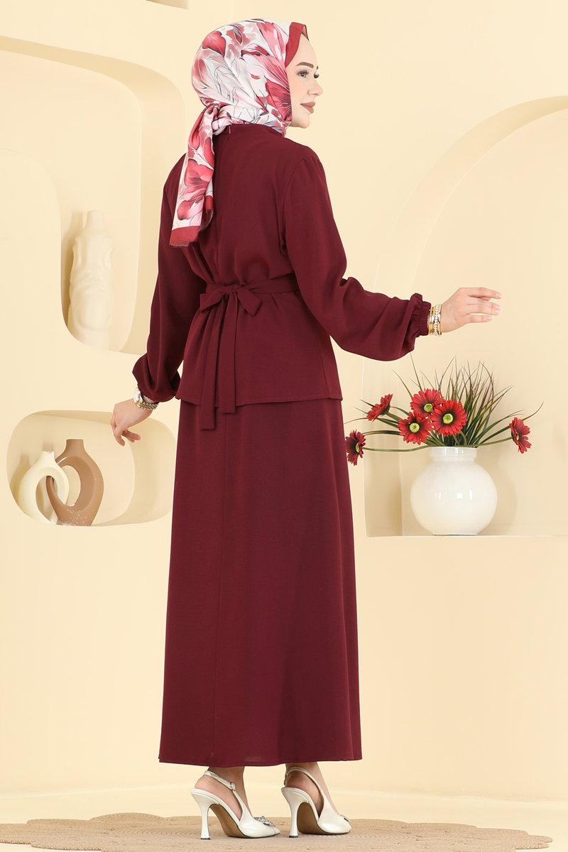 Aerobin Two-Piece Set with Scarf - Burgundy