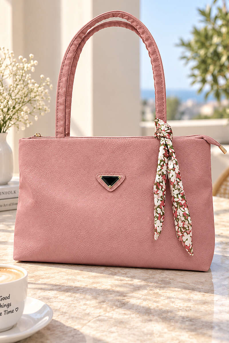 Handbag with Scarf and Badge - Powder