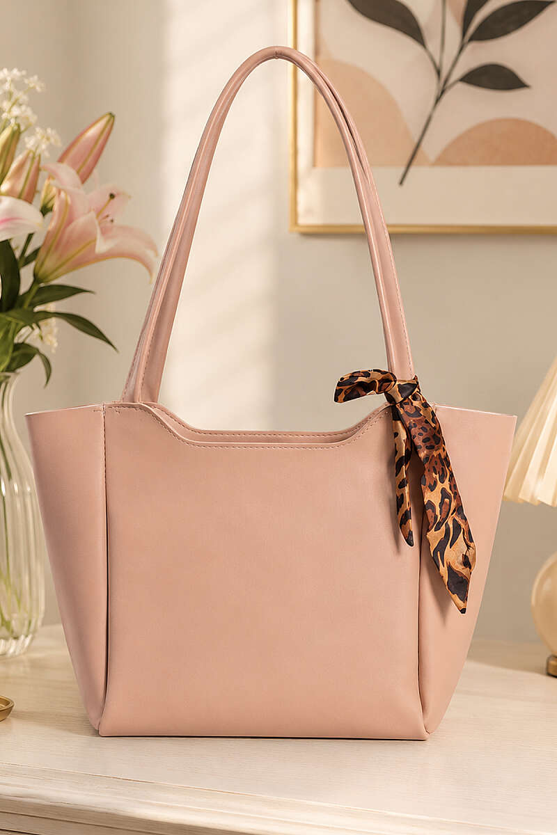 Basic Shoulder Bag with Scarf - Powder