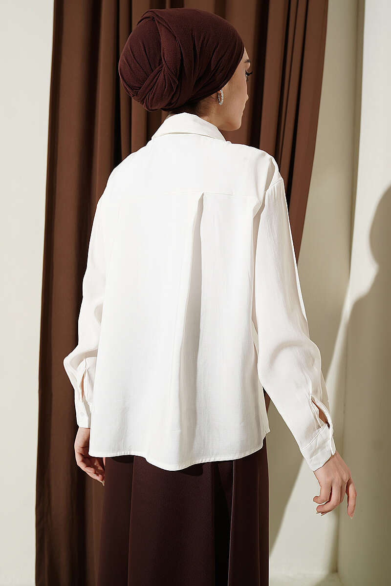Basic Modal Shirt with Scarf Detail - Ecru