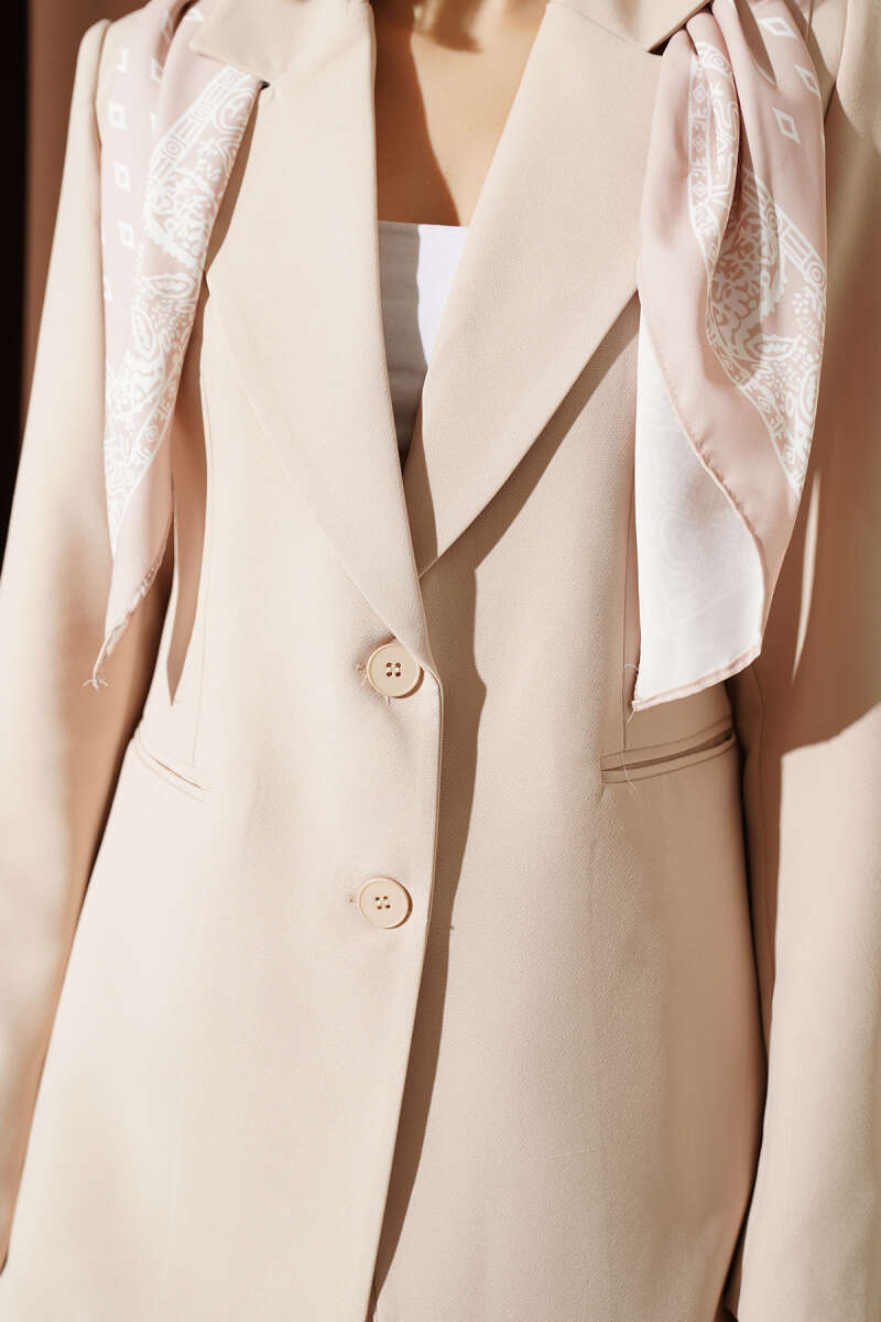 Blazer with Scarf Detail - Beige