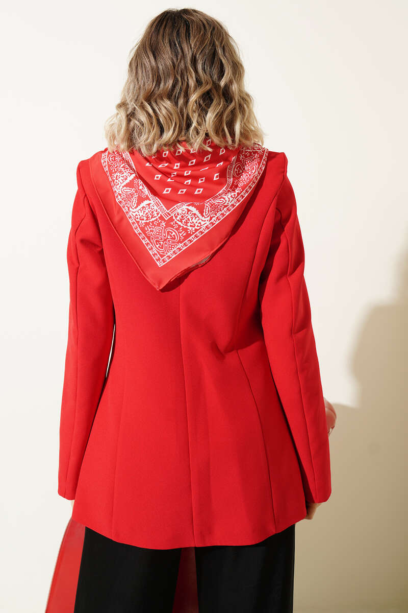 Blazer with Scarf Detail - Red