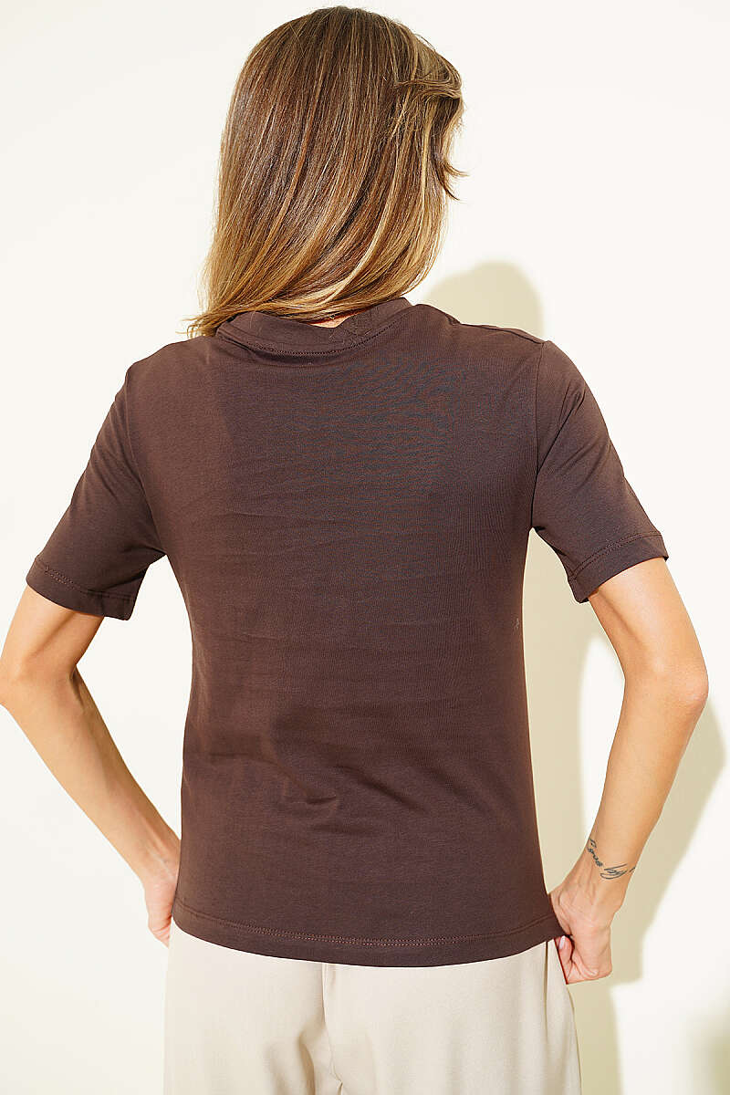 Blouse with Scarf Detail - Brown