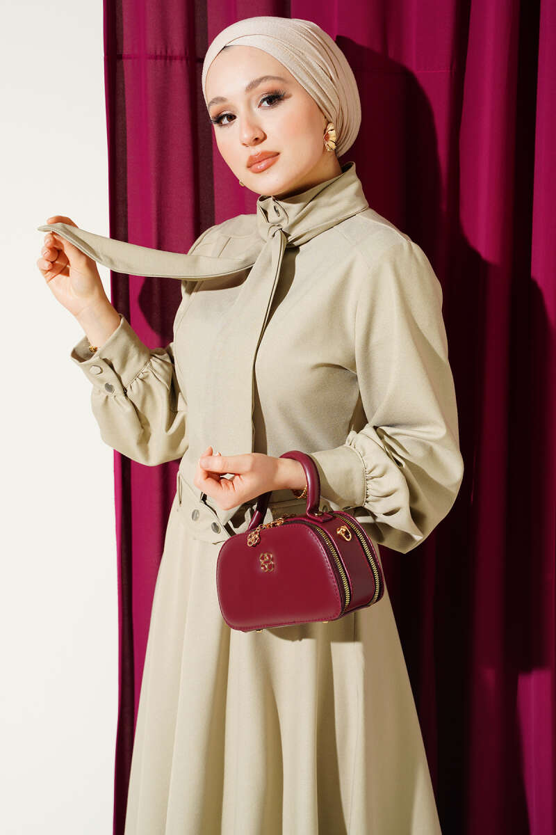 Jacket Two-Piece Set with Scarf - Beige