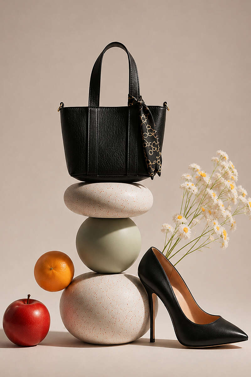 Zip Top-Handle Bag with Scarf - Black