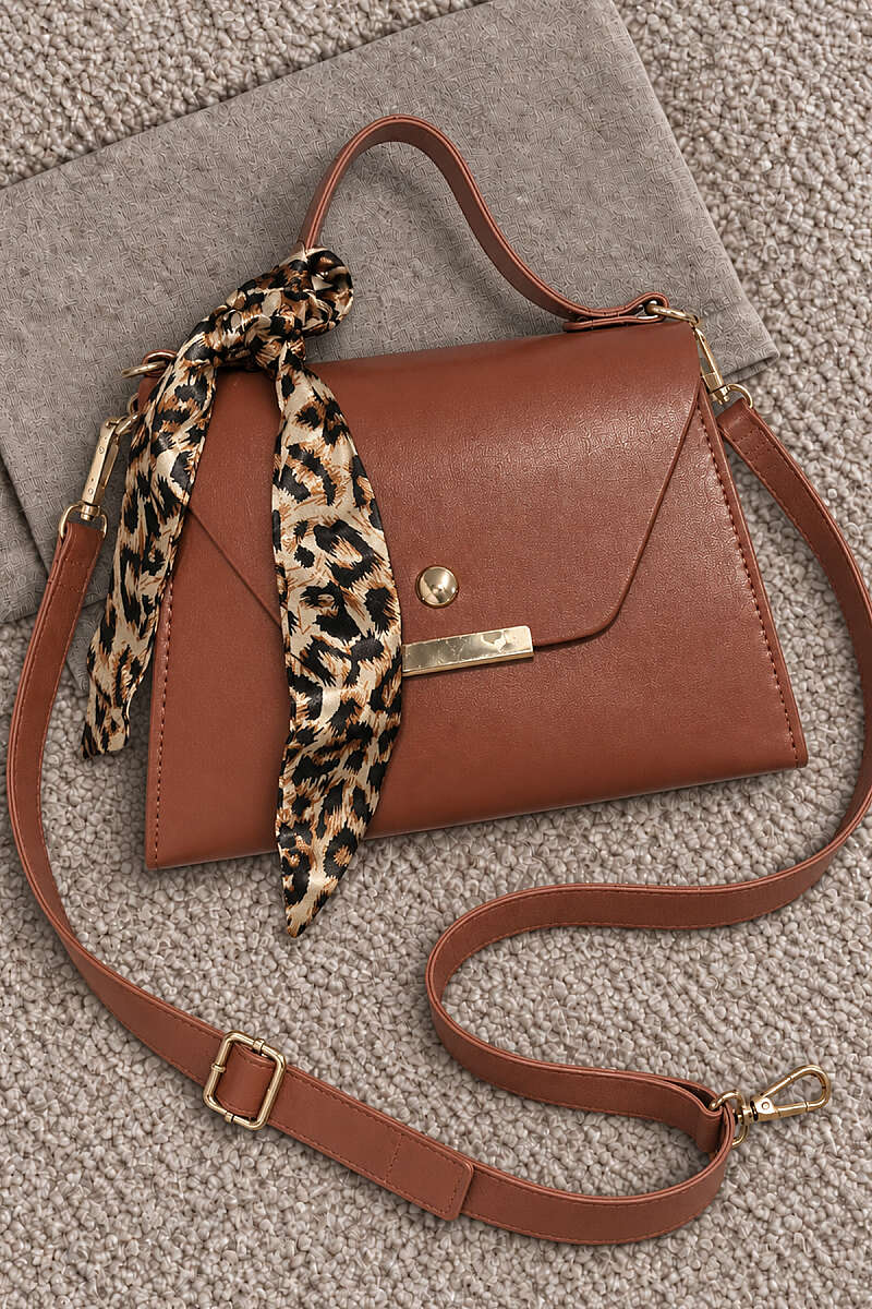 Box Bag with Scarf Detail - Tan