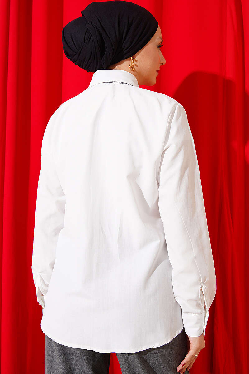 Shirt with Scarf and Waist Darts - White