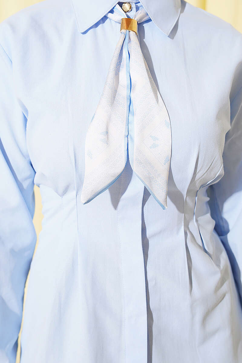 Shirt with Scarf and Waist Darts - Blue