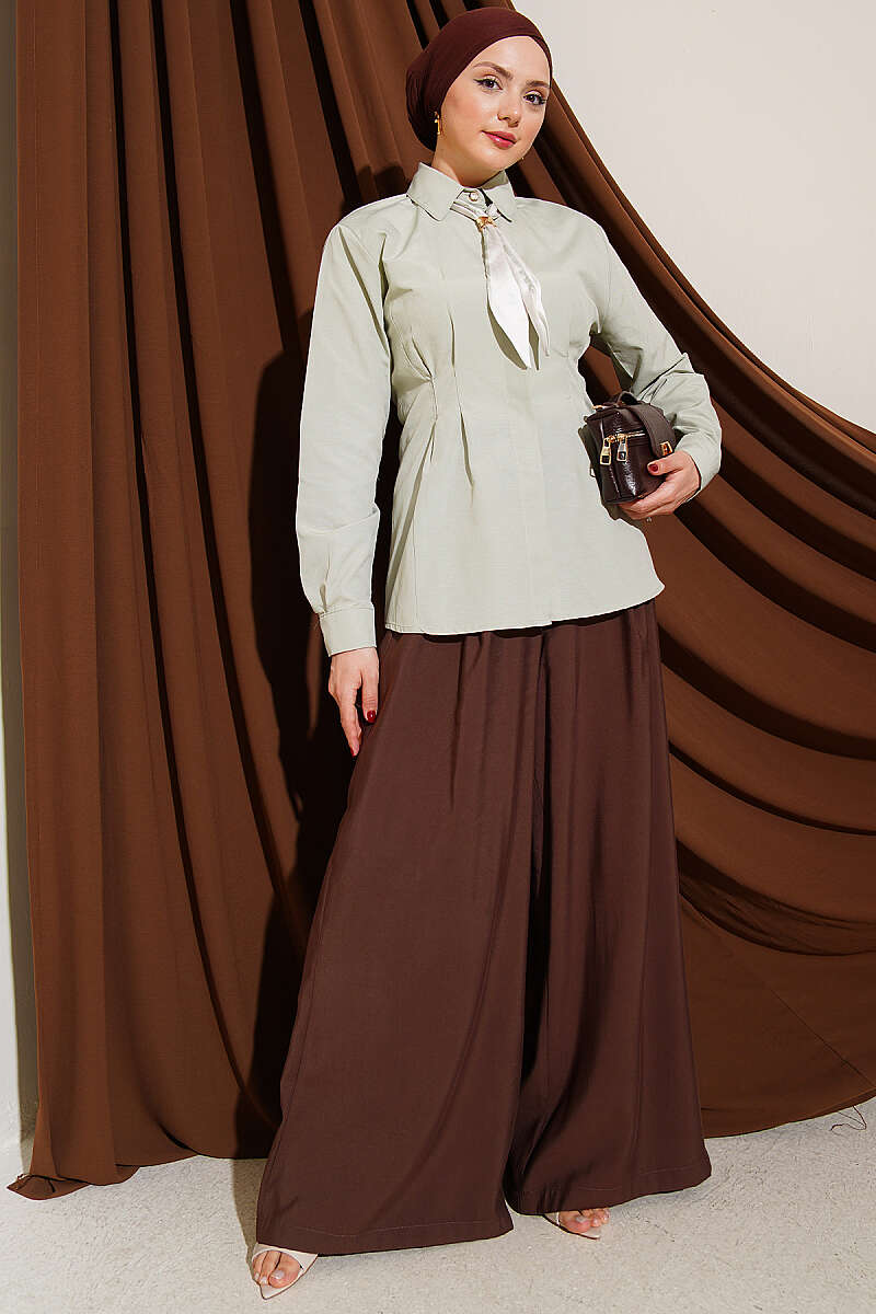 Shirt with Scarf and Waist Darts - Mint