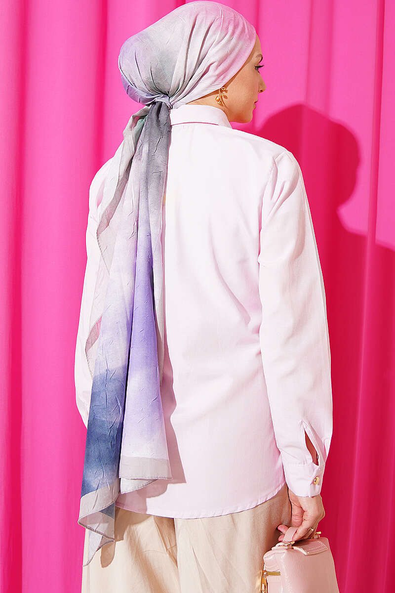 Shirt with Scarf and Waist Darts - Pink
