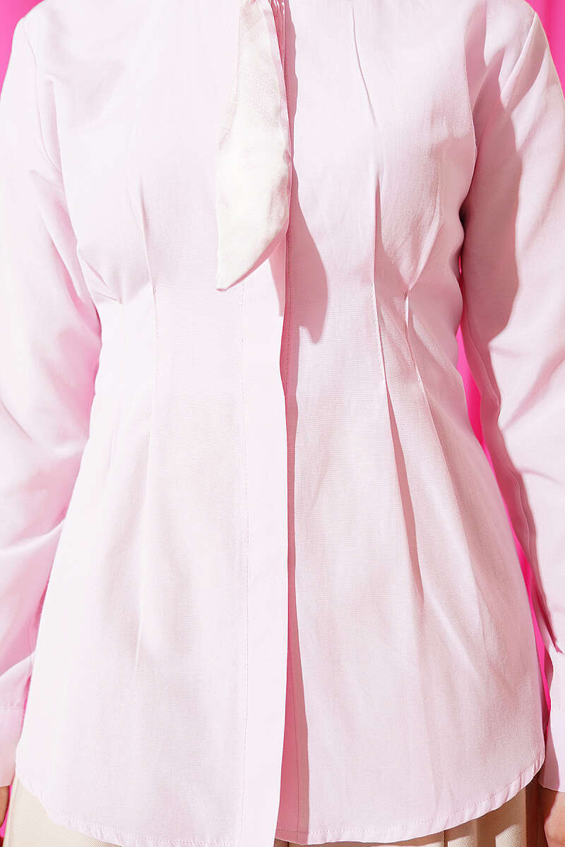 Shirt with Scarf and Waist Darts - Pink