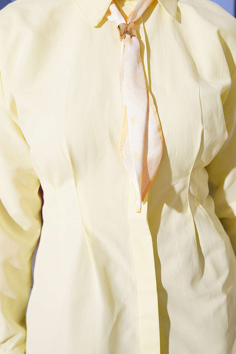 Shirt with Scarf and Waist Darts - Yellow
