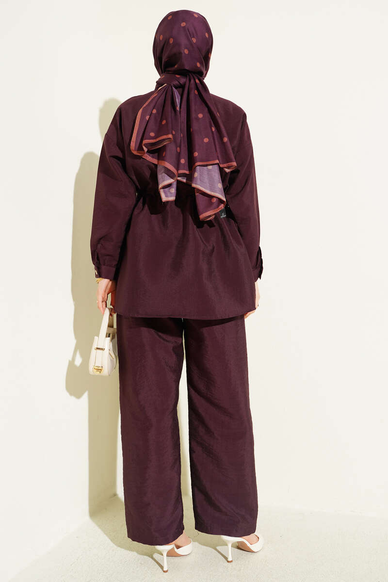 Parachute Two-Piece Set with Scarf and Drawstring Waist - Burgundy