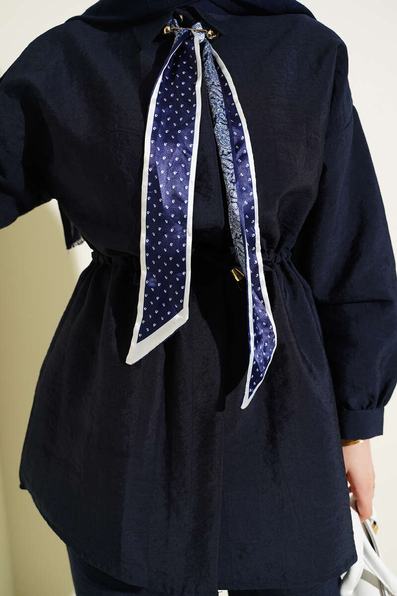Parachute Two-Piece Set with Scarf and Drawstring Waist - Navy