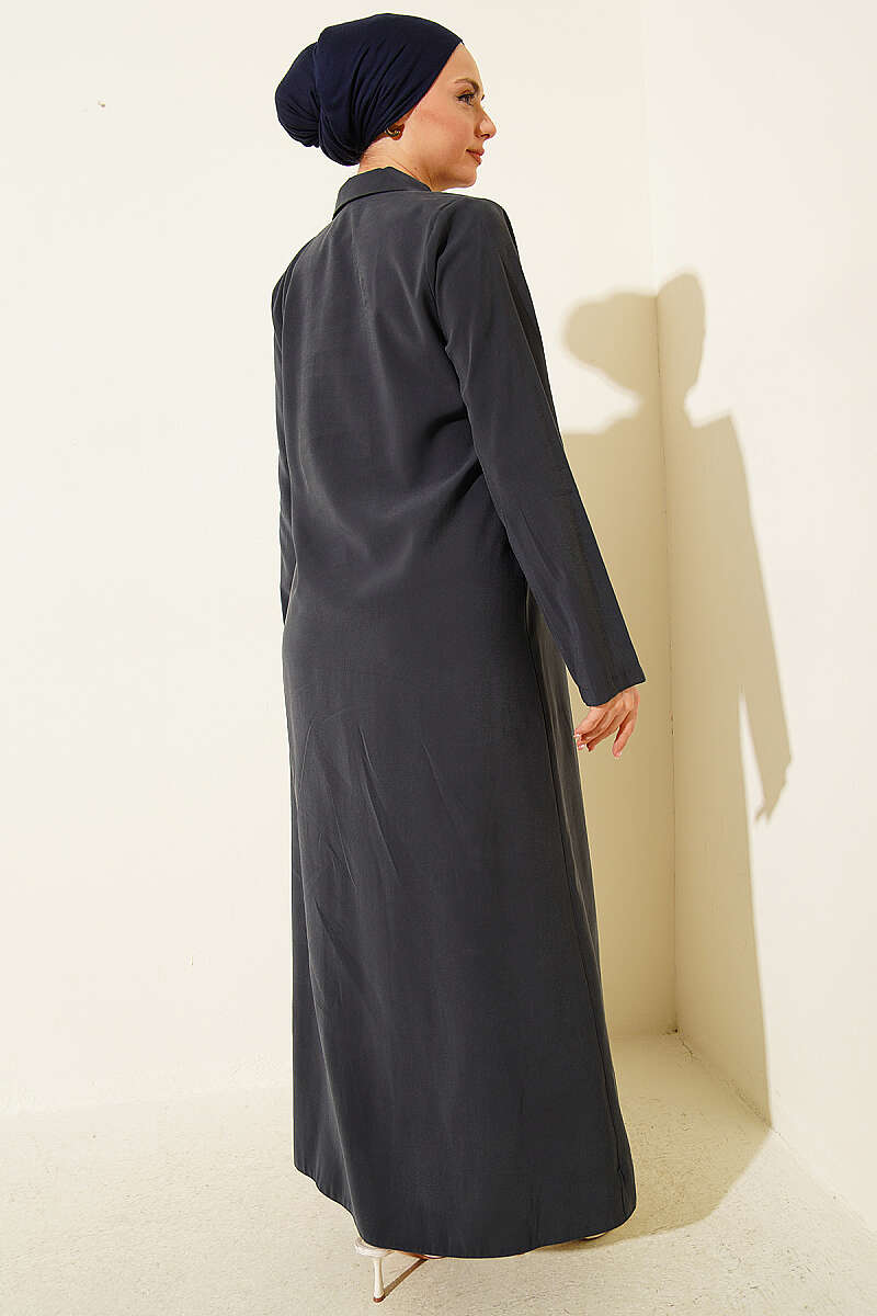 Modal Dress with Rivet Buttons and Scarf - Smoke Grey