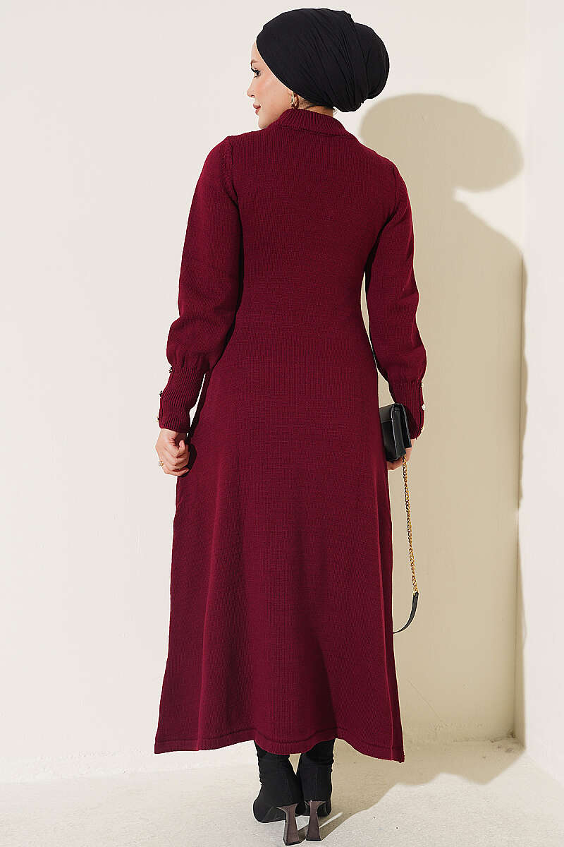 Knit Dress with Scarf Detail - Burgundy