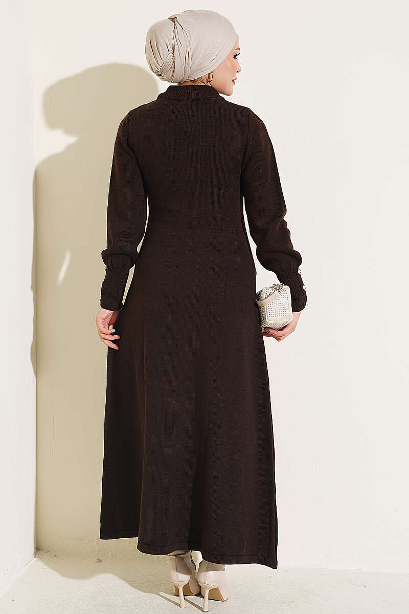 Knit Dress with Scarf Detail - Brown
