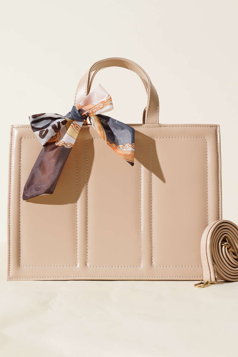 Rectangular Bag with Scarf and Soft Finish - Beige