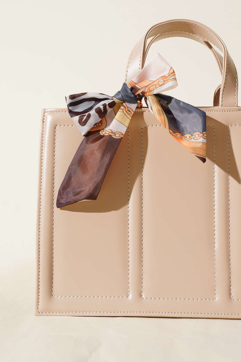 Rectangular Bag with Scarf and Soft Finish - Beige