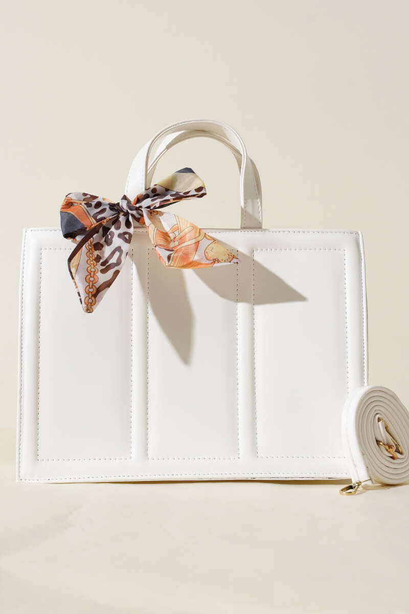 Rectangular Bag with Scarf and Soft Finish - White