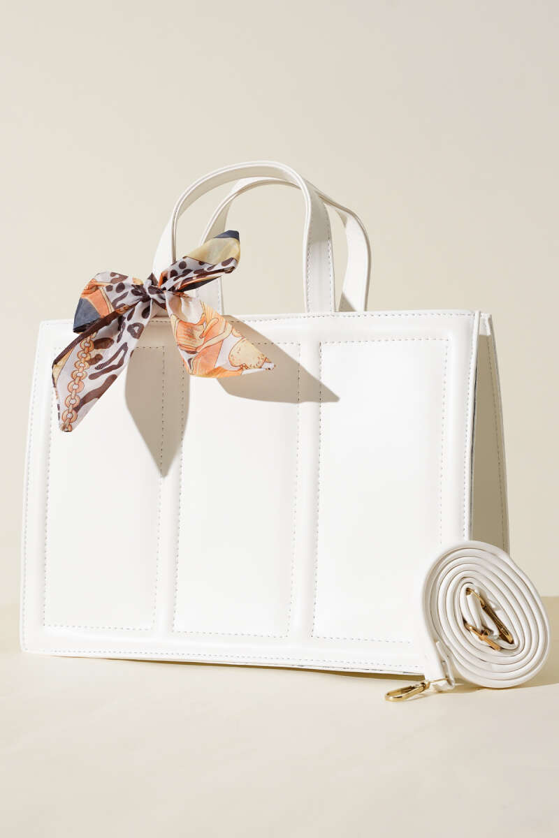 Rectangular Bag with Scarf and Soft Finish - White
