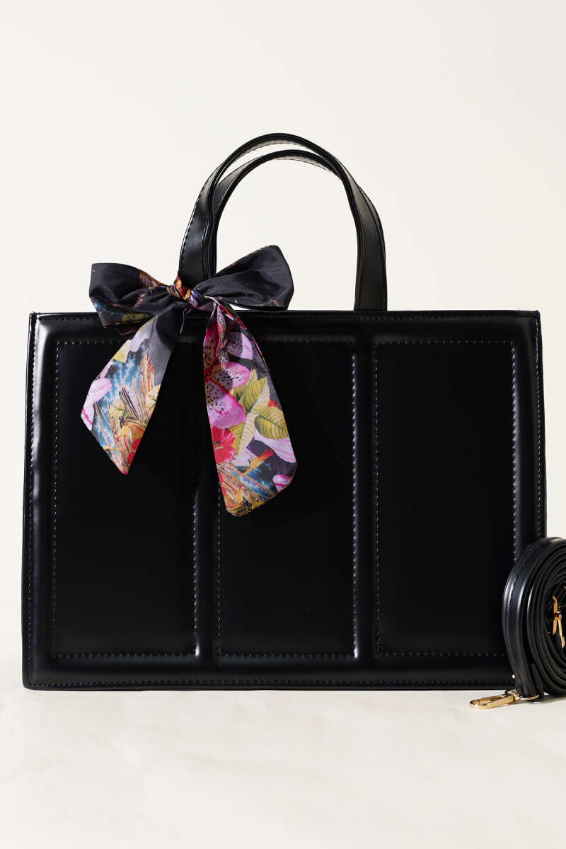 Rectangular Bag with Scarf and Soft Finish - Black