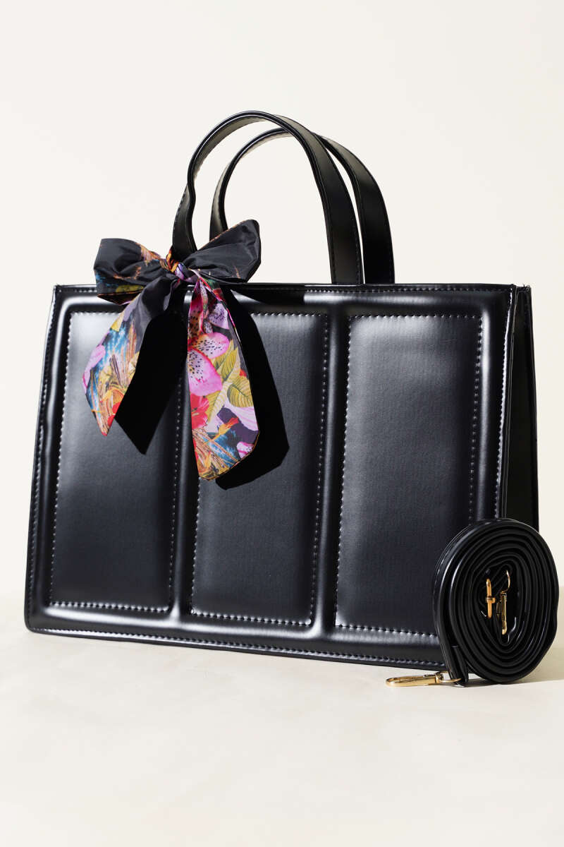 Rectangular Bag with Scarf and Soft Finish - Black