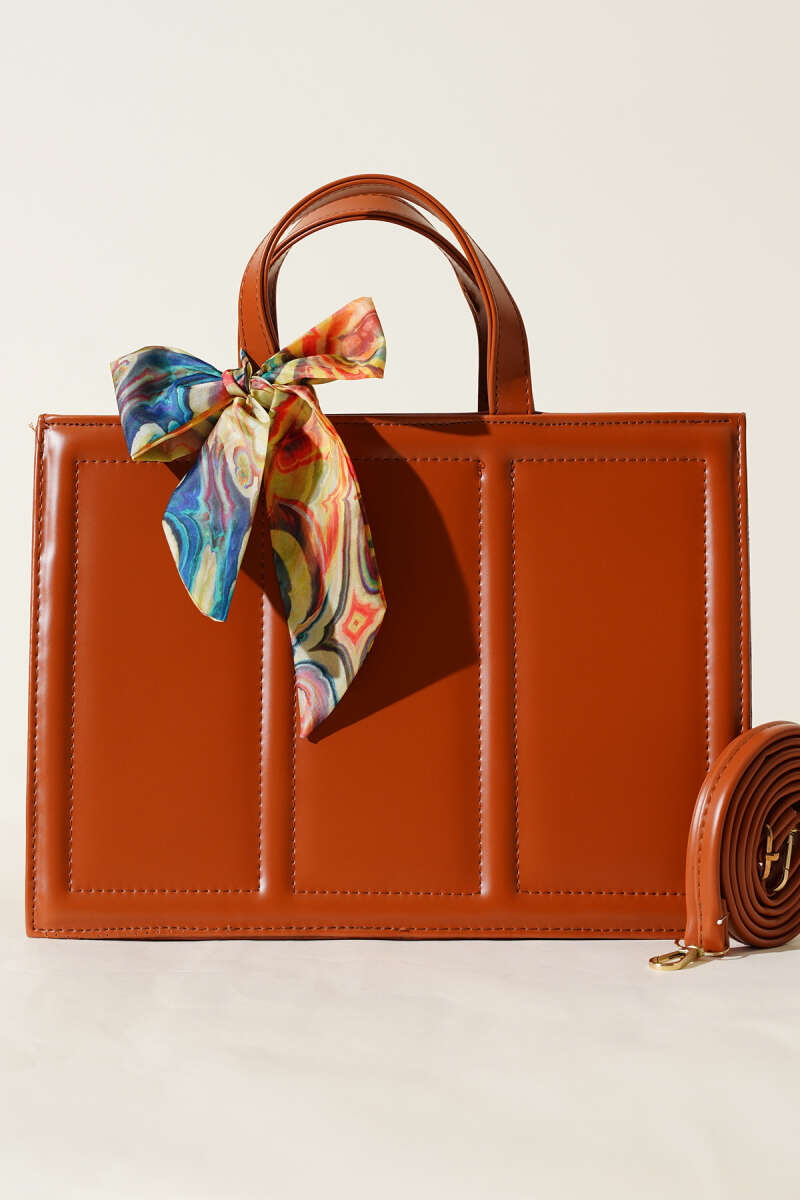 Rectangular Bag with Scarf and Soft Finish - Tan
