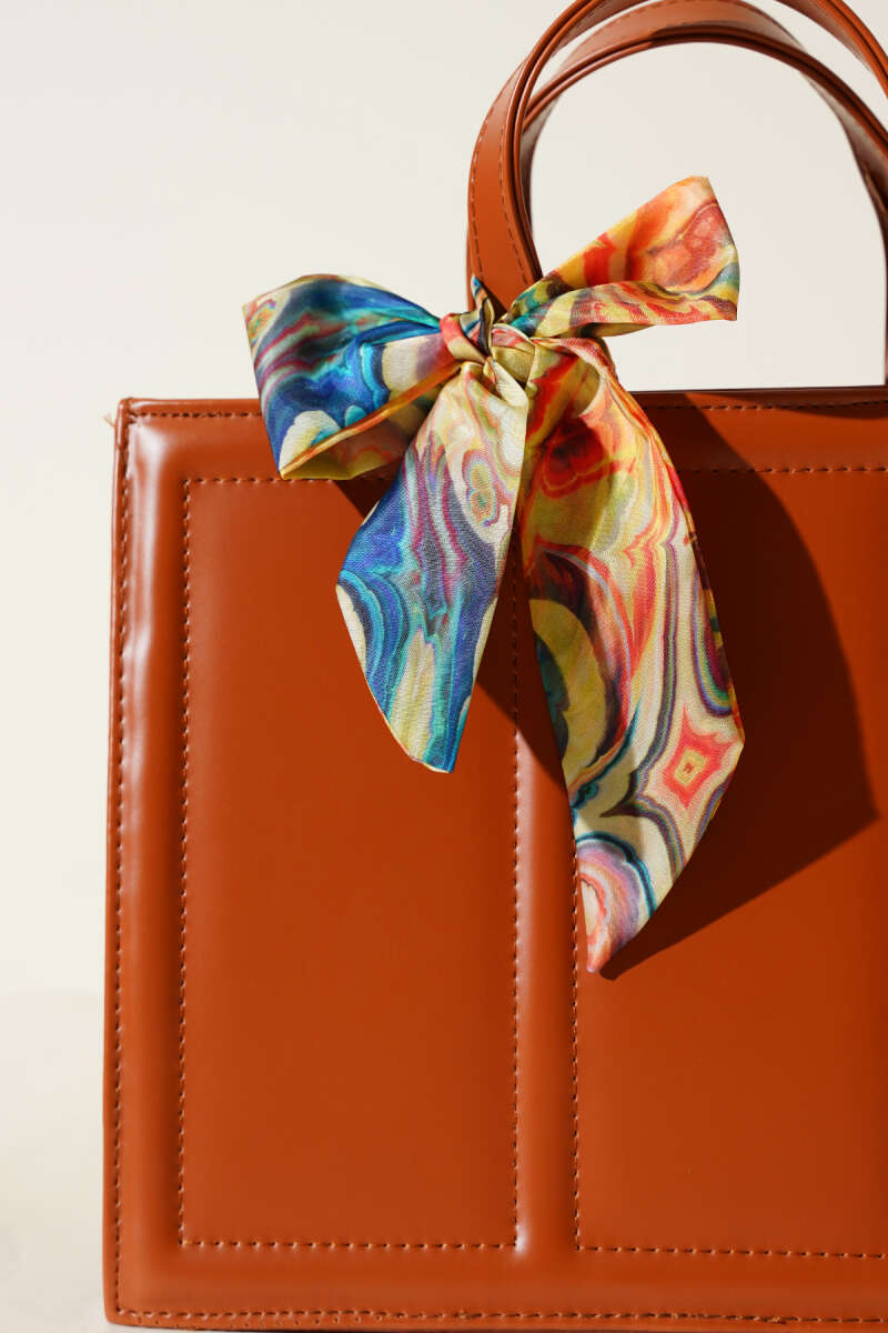 Rectangular Bag with Scarf and Soft Finish - Tan