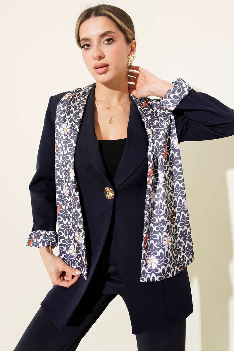 Jacket with Scarf and Gold Buttons - Navy