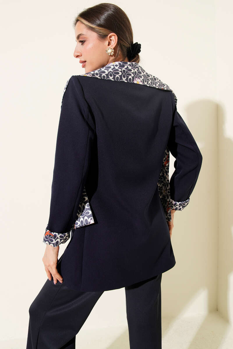 Jacket with Scarf and Gold Buttons - Navy