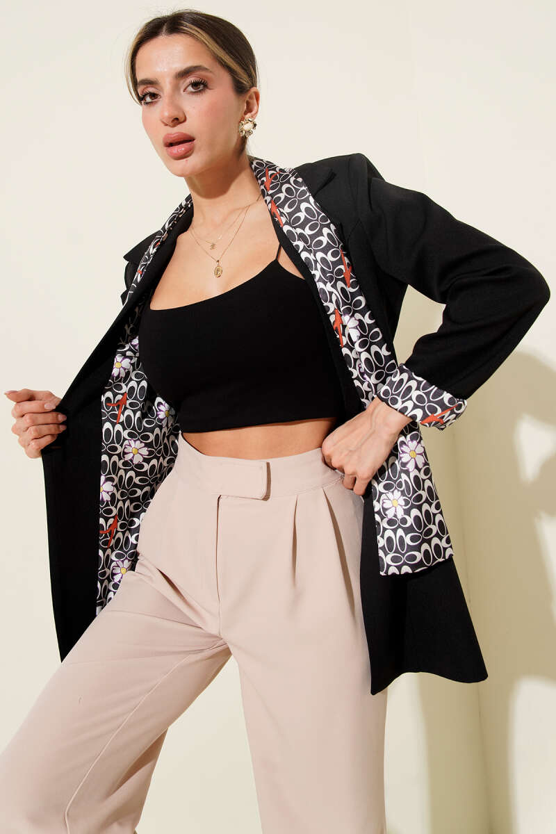 Jacket with Scarf and Gold Buttons - Black