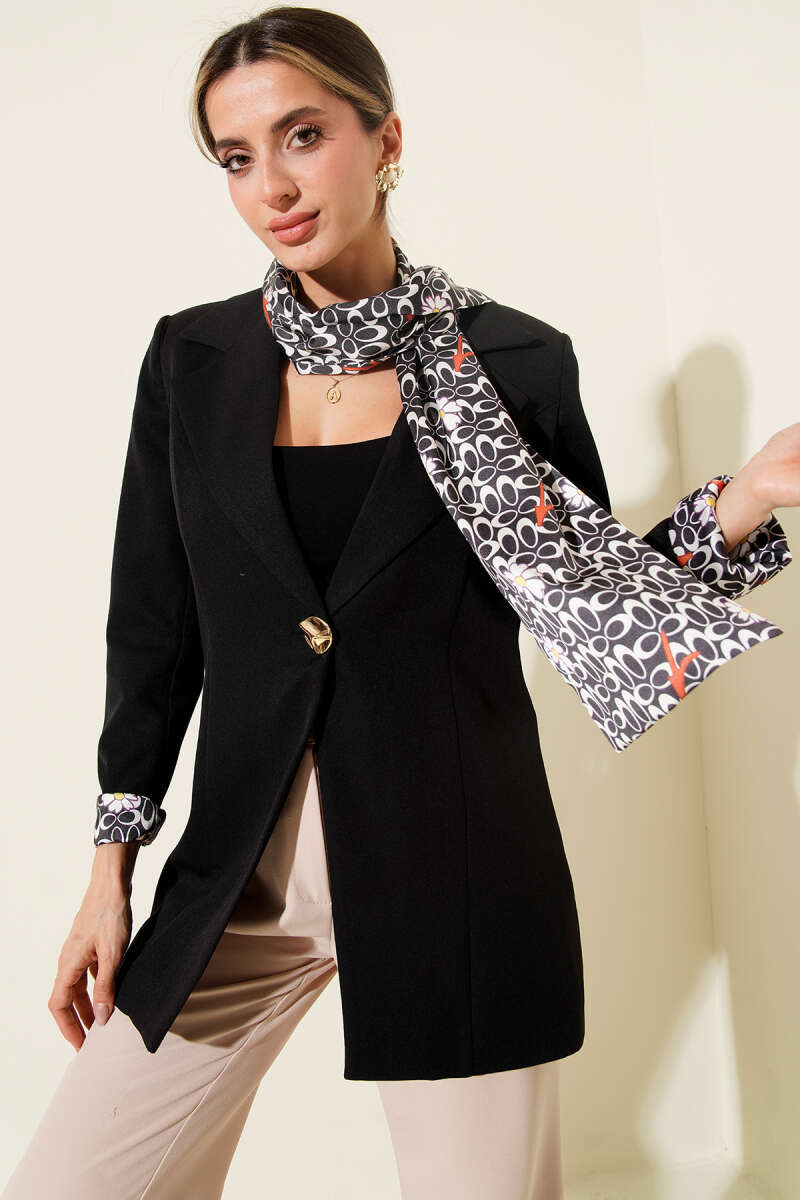 Jacket with Scarf and Gold Buttons - Black