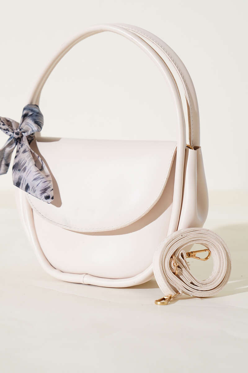Oval Magnetic Bag with Scarf - Bone