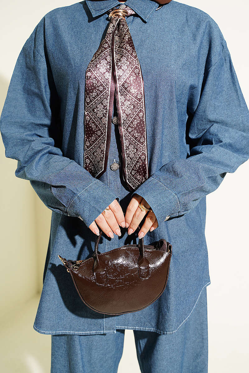 Denim Two-Piece Set with Scarf and Stone Buttons - Classic Denim