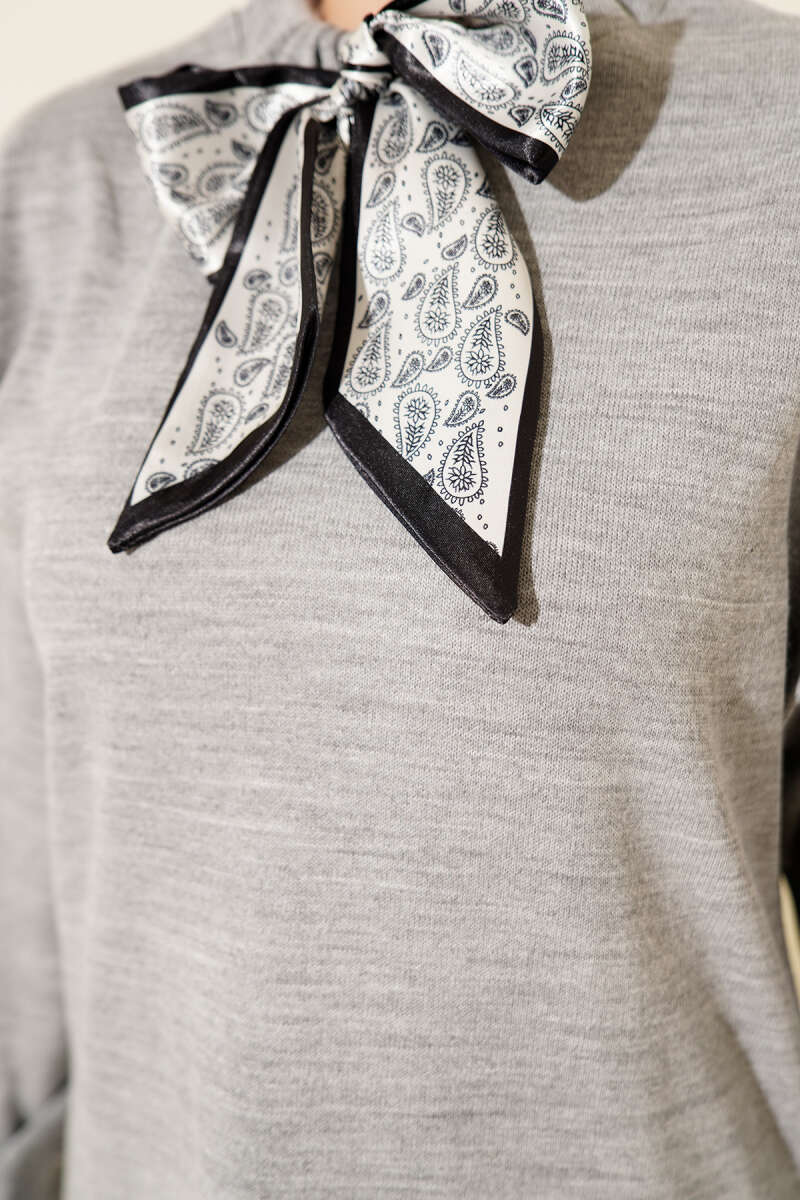 Knit Two-Piece Set with Scarf - Grey