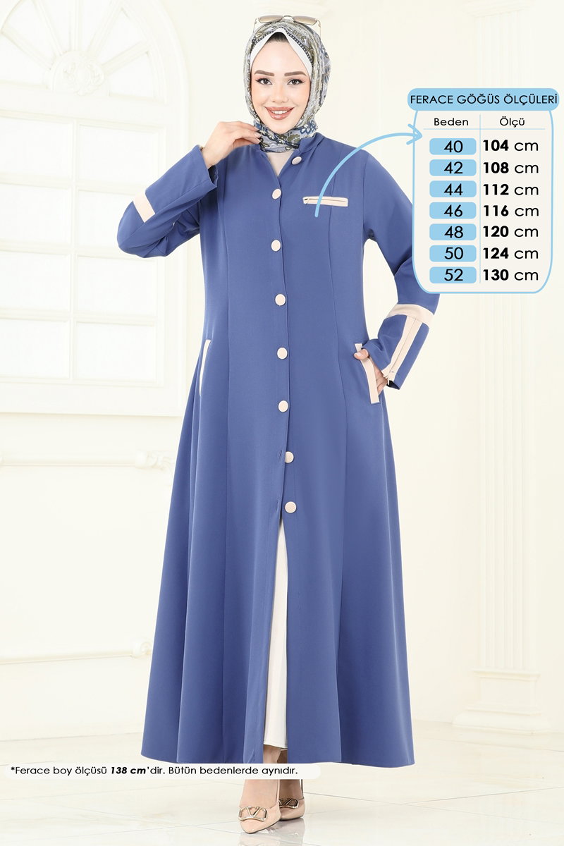 Abaya Coat with Contrast Trim - Indigo