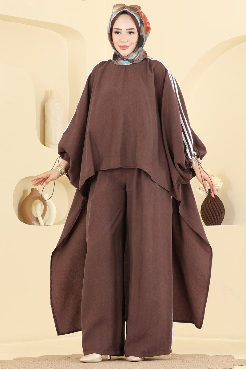 Tencel Two-Piece Set with Contrast Piping - Brown
