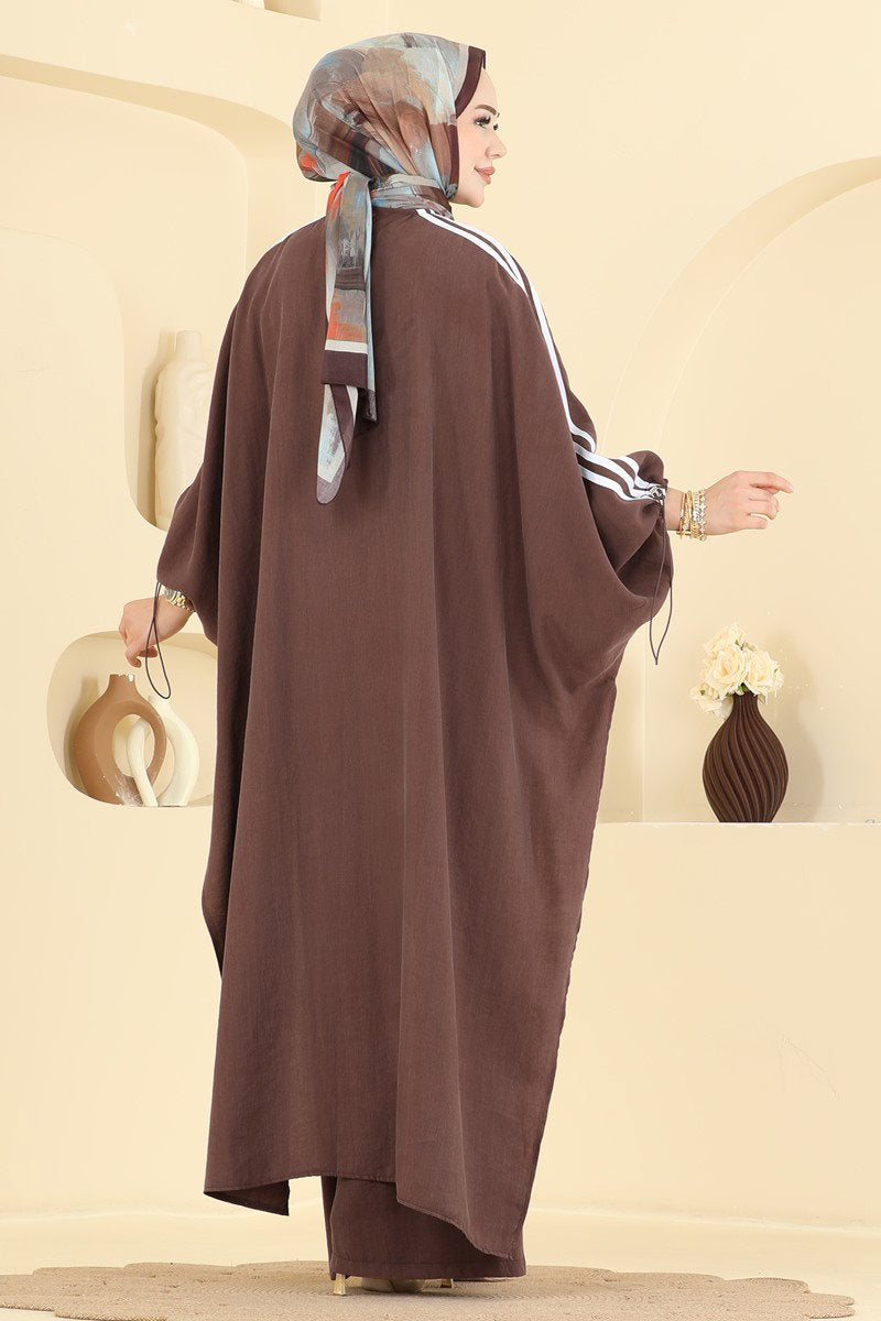 Tencel Two-Piece Set with Contrast Piping - Brown