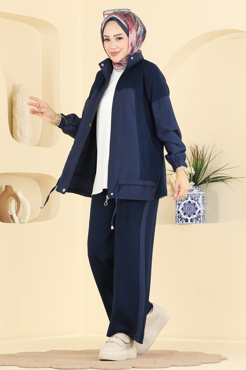 Two-Piece Set with Contrast Trim - Navy
