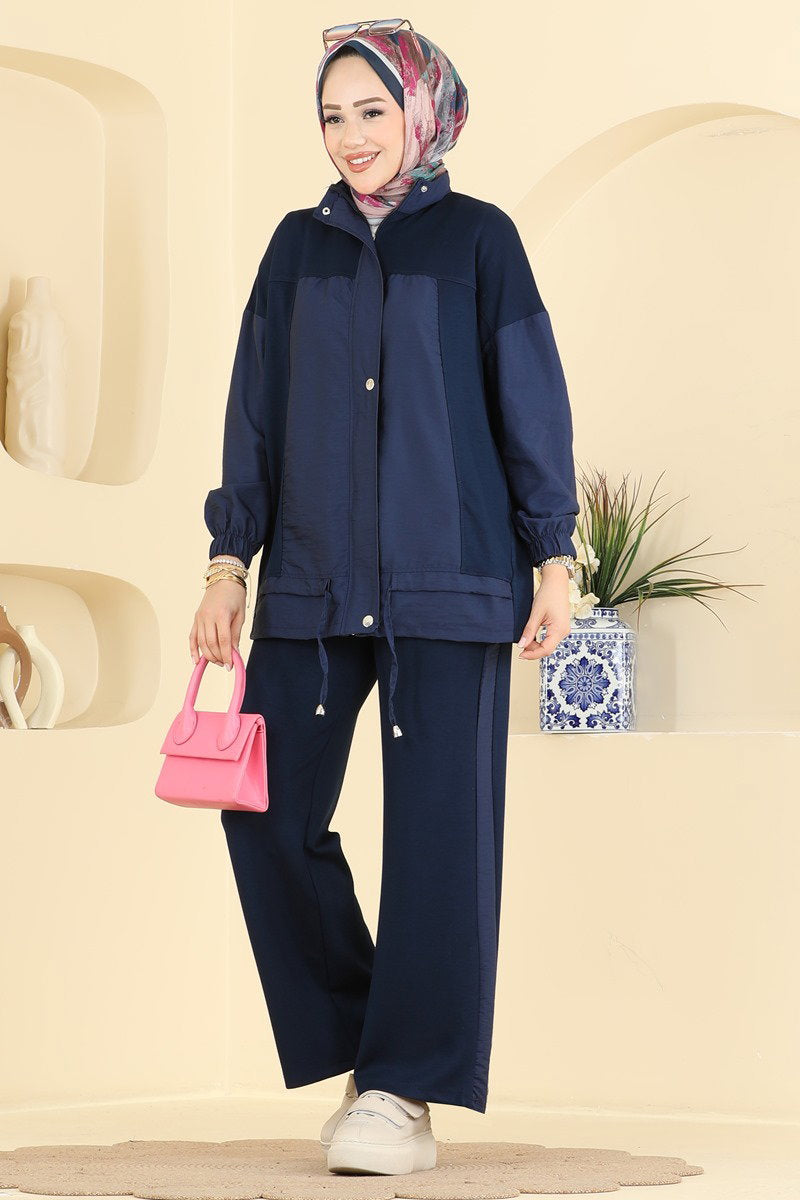Two-Piece Set with Contrast Trim - Navy