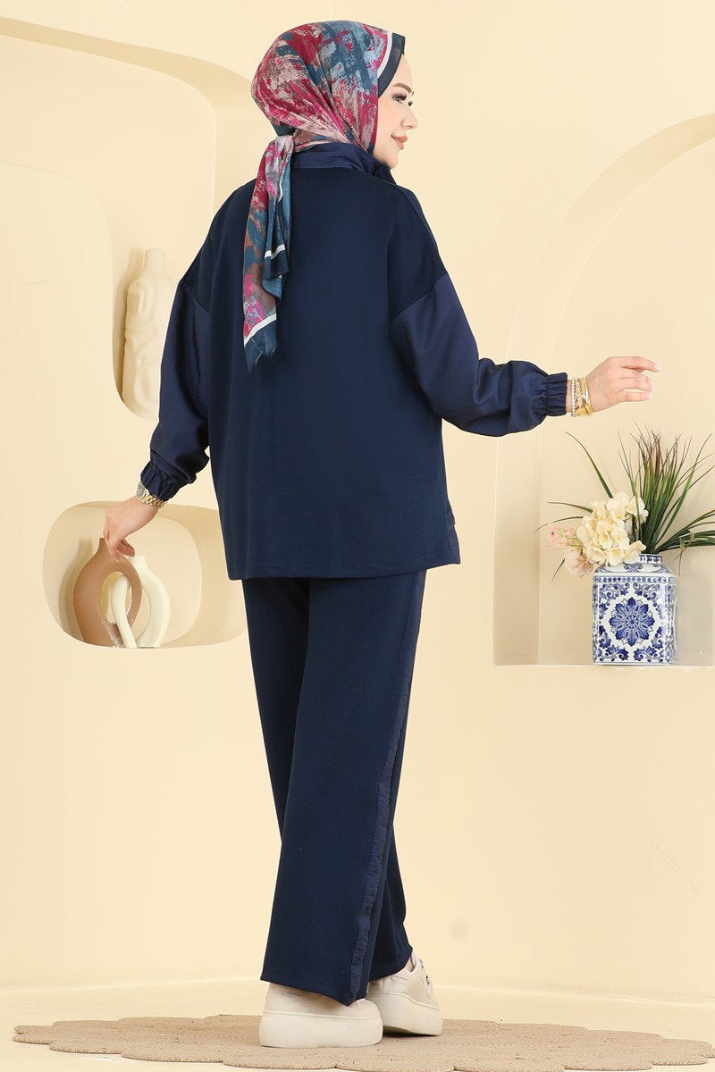 Two-Piece Set with Contrast Trim - Navy