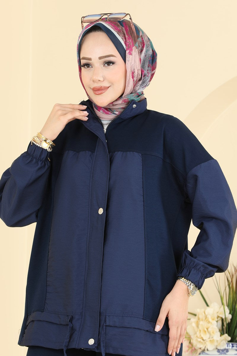 Two-Piece Set with Contrast Trim - Navy