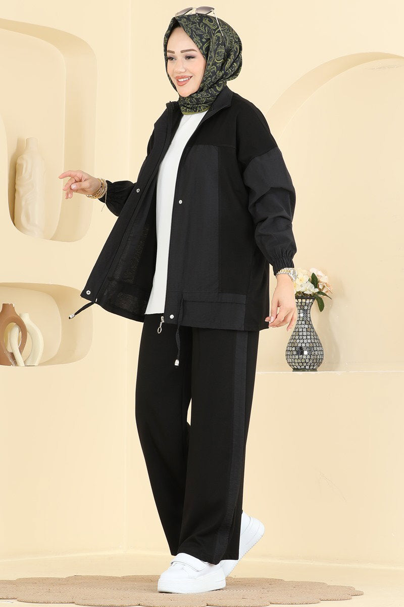 Two-Piece Set with Contrast Trim - Black
